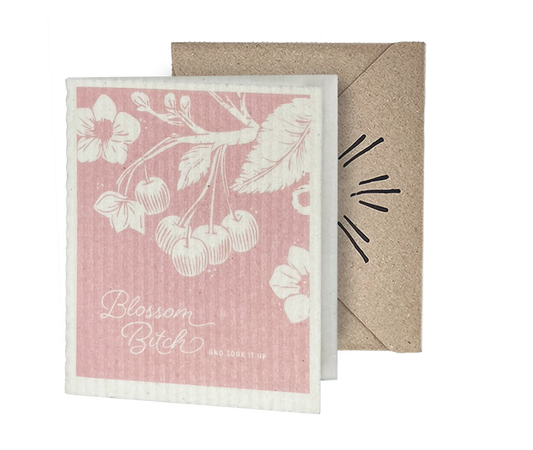 Pink Blossom Bitch Greeting Card Turns Swedish Sponge Cloth