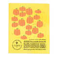 Load image into Gallery viewer, Yellow reusable sponge cloth with orange pumpkin and green stems design from are we pumpkin spiceful yet eco fall card
