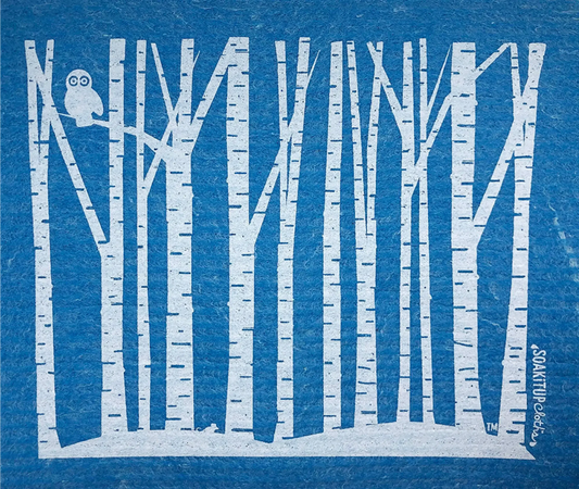 Snowy White Owl perched in Lovely White Birch Trees -