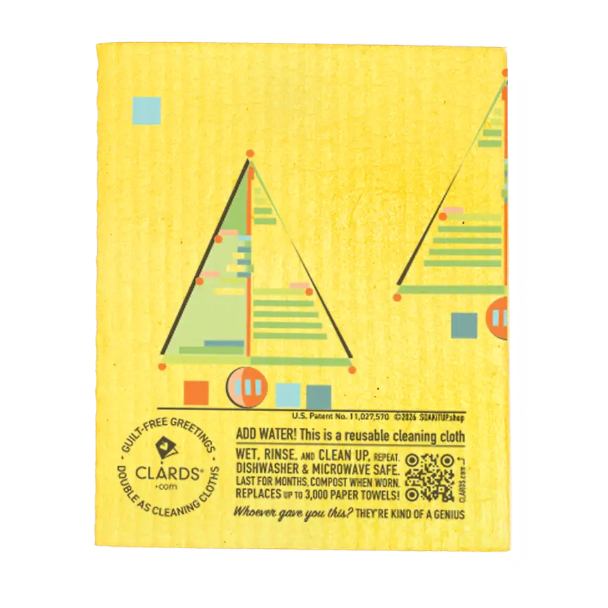Yellow reusable cleaning cloth with geometric sailboat design for eco holiday greeting and cleaning cloths use