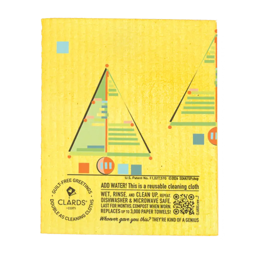 Yellow reusable cleaning cloth with geometric sailboat design for eco holiday greeting and cleaning cloths use