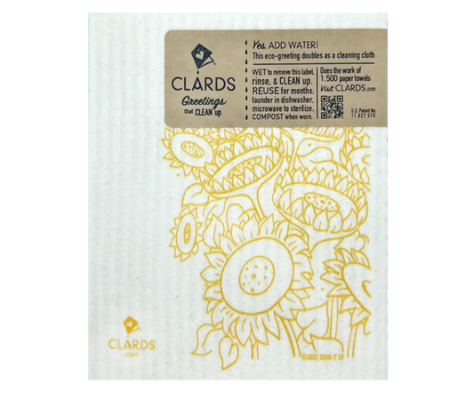 Status Crow with Sunflowers Clards—Greetings that Clean Up -