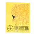 Load image into Gallery viewer, Yellow reusable cleaning cloth with black bird on orange sunflower tree design for sustainable greeting and status crow greeting
