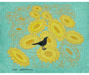 Status Crow with Sunflowers - Swedish Dishcloths