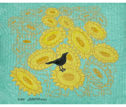 Status Crow with Sunflowers - Swedish Dishcloths