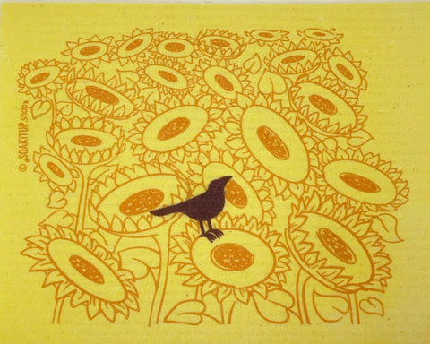 Status Crow with Sunflowers Yellow - Swedish Dishcloths