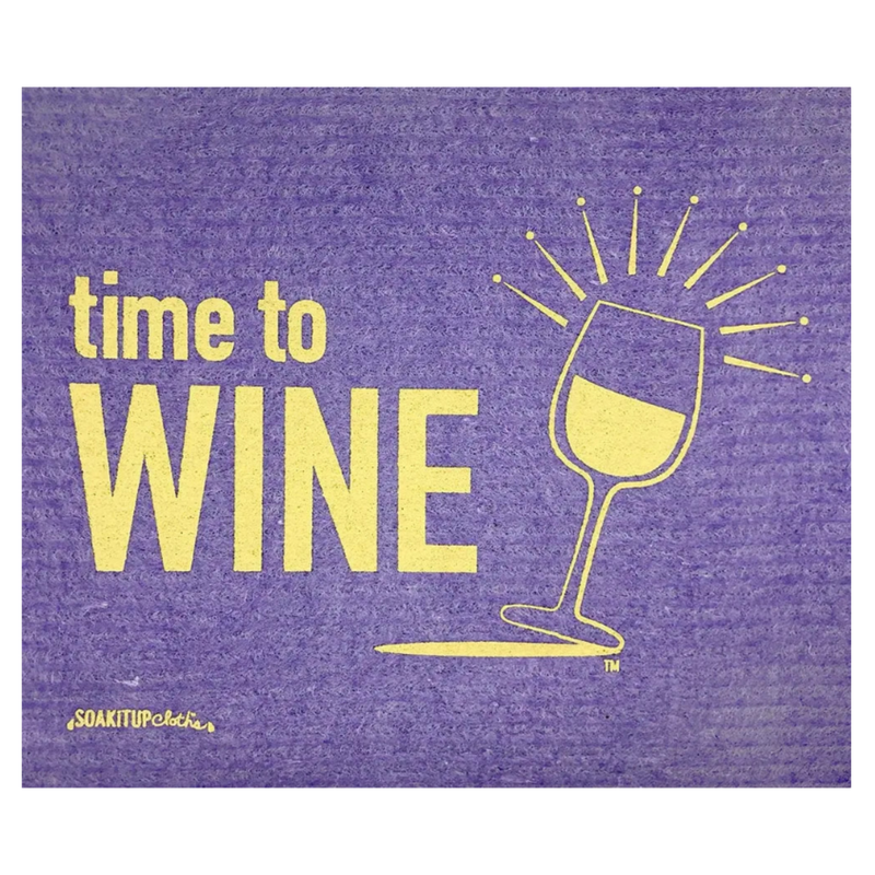 Time to Wine with white wine purple colored Swedish dishcloth from soakitup.shop