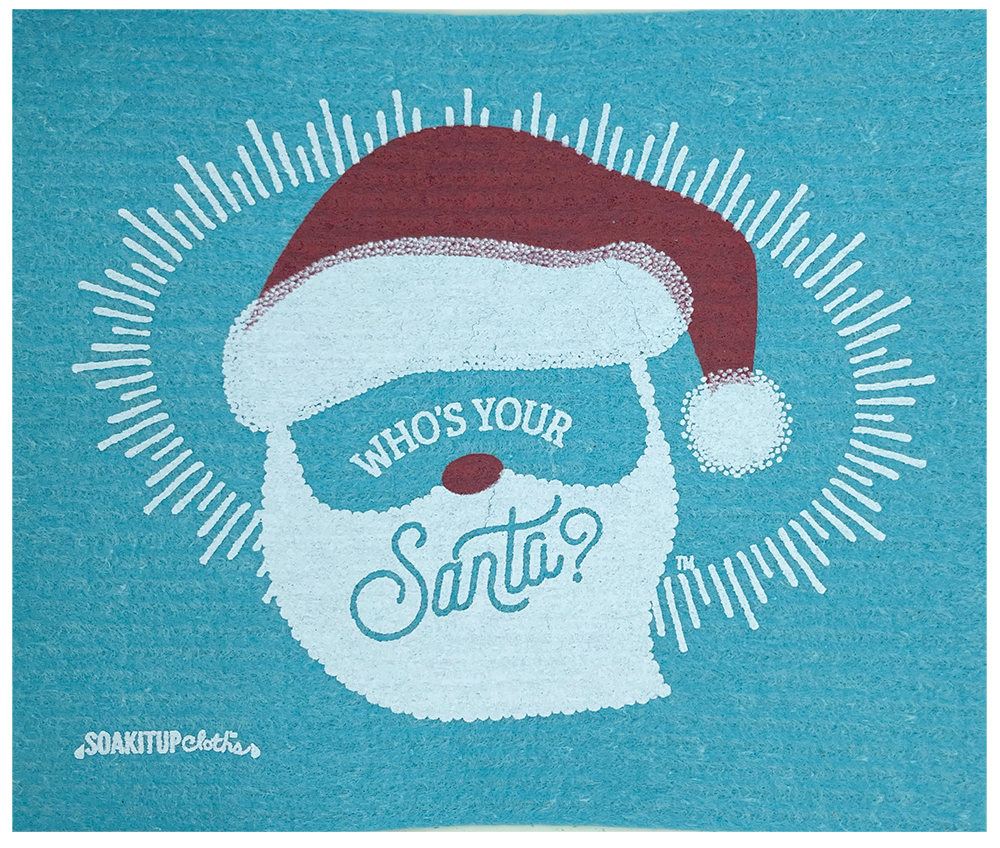 Who's your Santa? Swedish dishcloth from Soak iT Up. Greetings and gifts everyone can use!