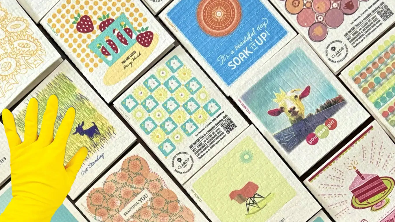 Guilt-Free Greetings That Clean Up greeting card becomes cleaning cloth when wet