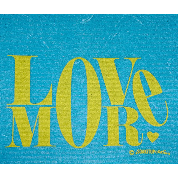 Love More with heart - teal - Swedish Dishcloths
